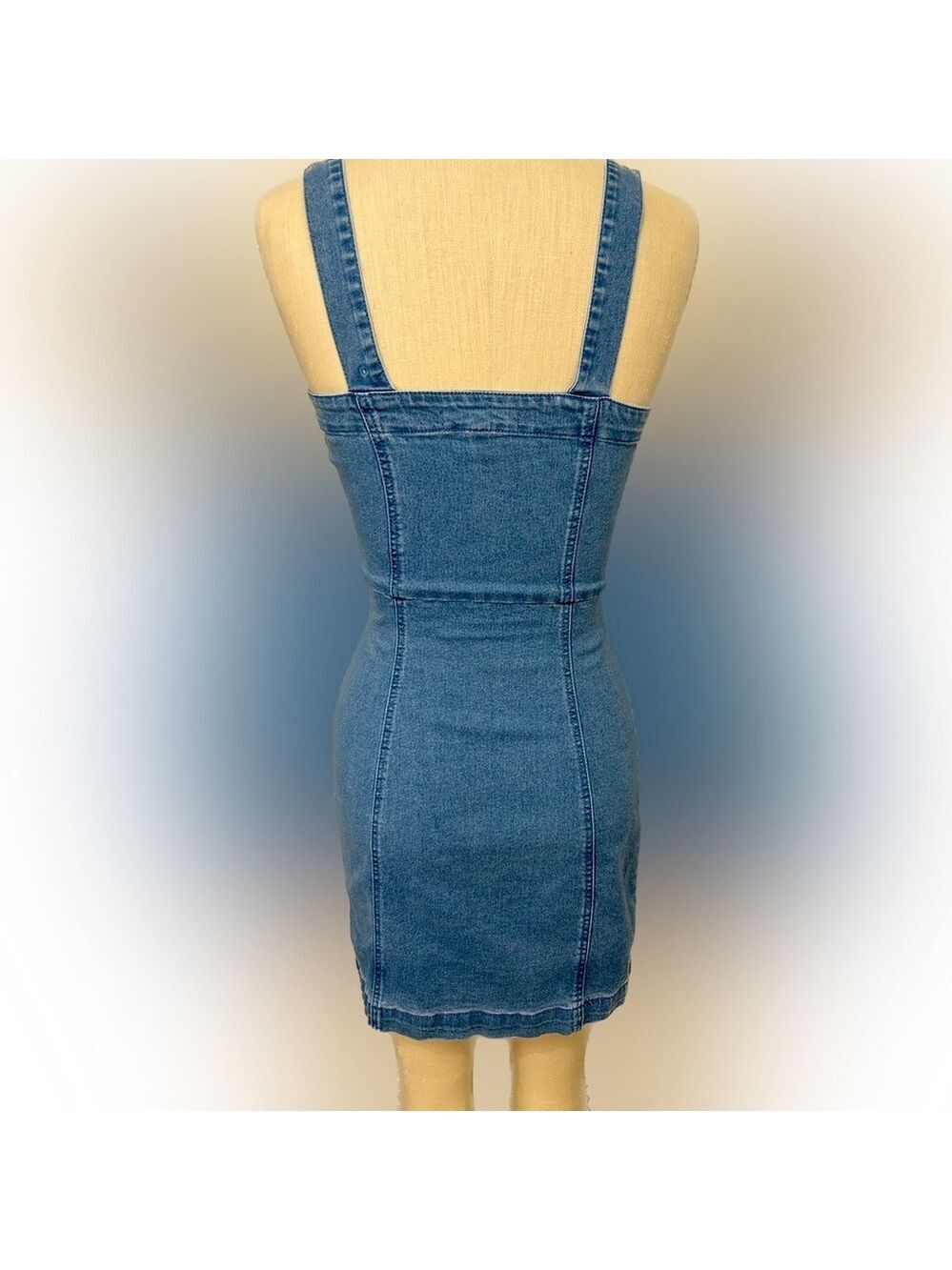 STRETCHY denim button up, overall dress - Picture 3 of 4